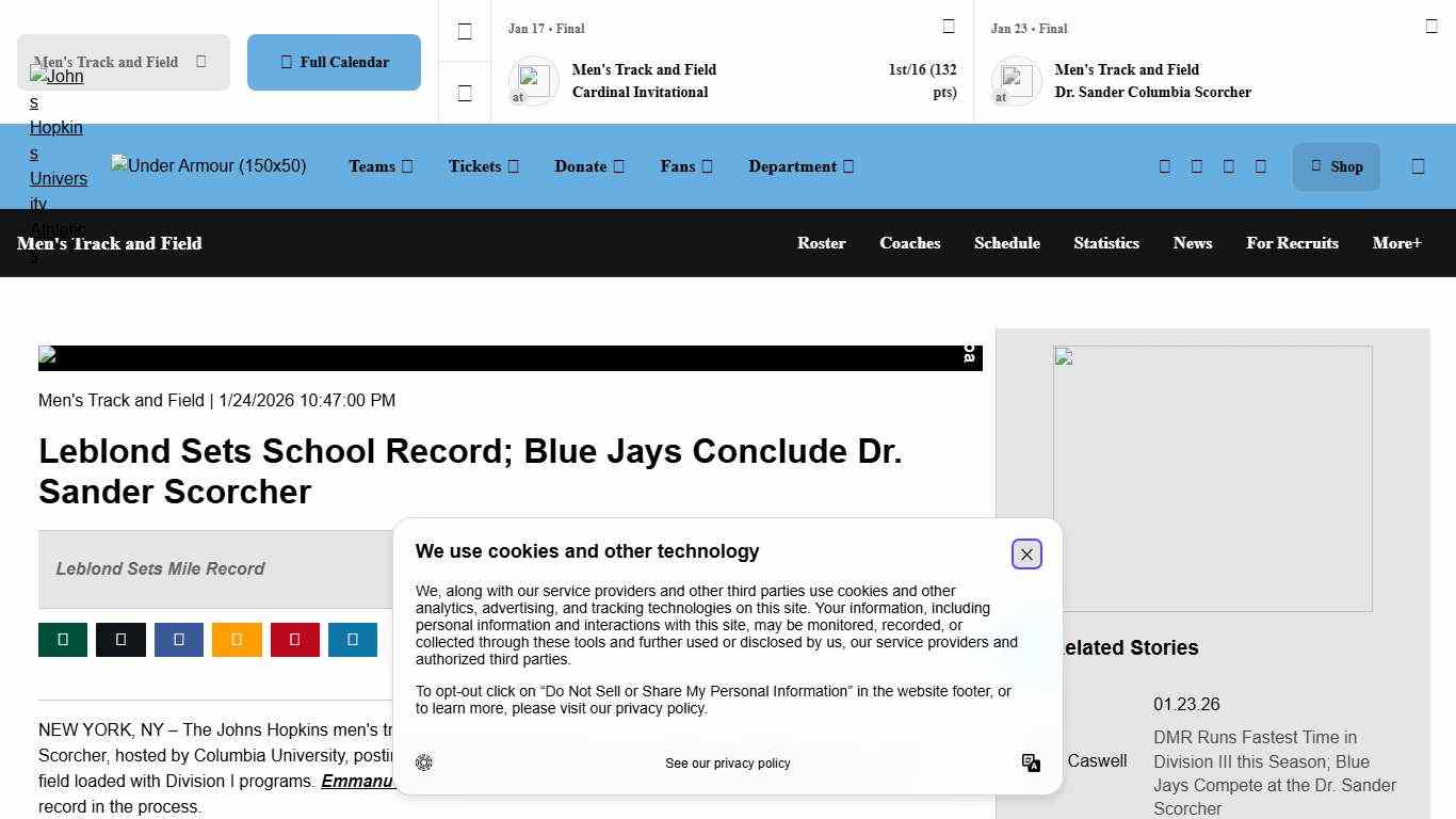 Leblond Sets School Record; Blue Jays Conclude Dr. Sander Scorcher - Johns Hopkins University Athletics