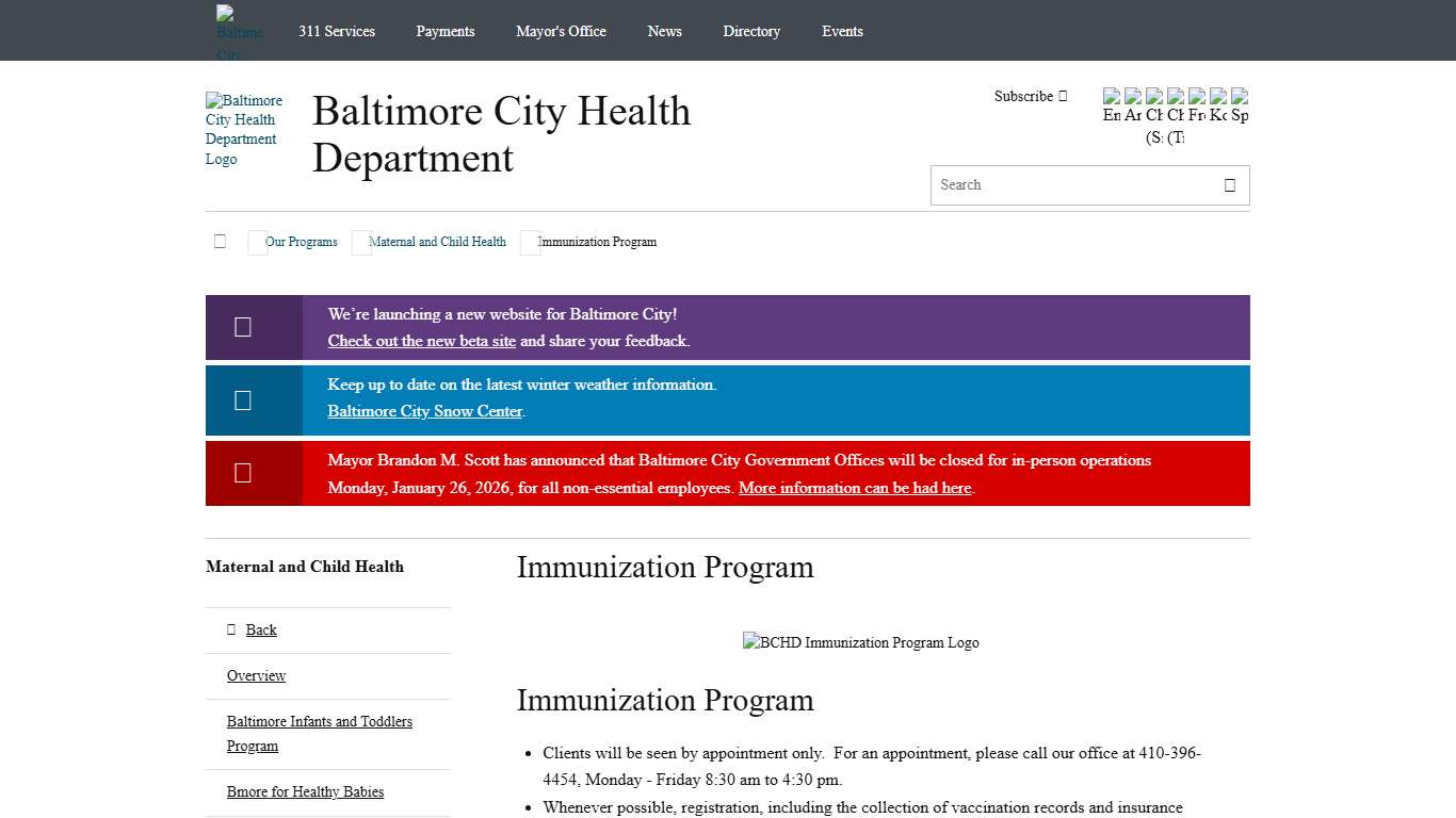 Immunization Program Baltimore City Health Department